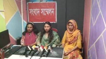 রাজশাহীতে মহিলা সাংবাদিকে প্রাণ নাশের হুমকির বিরুদ্ধে সংবাদ সম্মেলন।