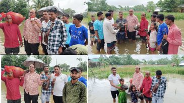সিলেটে বন্যার্তদের মাঝে বাংলাদেশ মফস্বল সাংবাদিক সোসাইটি’র উদ্যোগে শুকনো খাবার বিতরণ
