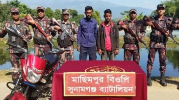 সুনামগঞ্জের গামাইরতলা সীমান্তে ভুয়া পুলিশ সহযোগী সহ আইনশৃঙ্খলা বাহিনীর খাঁচায়
