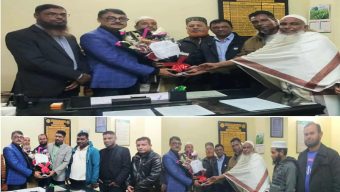 শাহপরান থানার নবাগত ওসি মাঈনুল জাকিরকে আল ইসলাহ একতা কল্যাণ সংস্থার  ফুলেল শুভেচ্ছা বিনিময়।