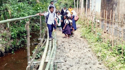 বিশ্বনাথ পৌরসভায় ‘অভিশপ্ত’ জীবন: সড়কের ওপর বাঁশের সাঁকোই ৪শ মানুষের ভরসা
