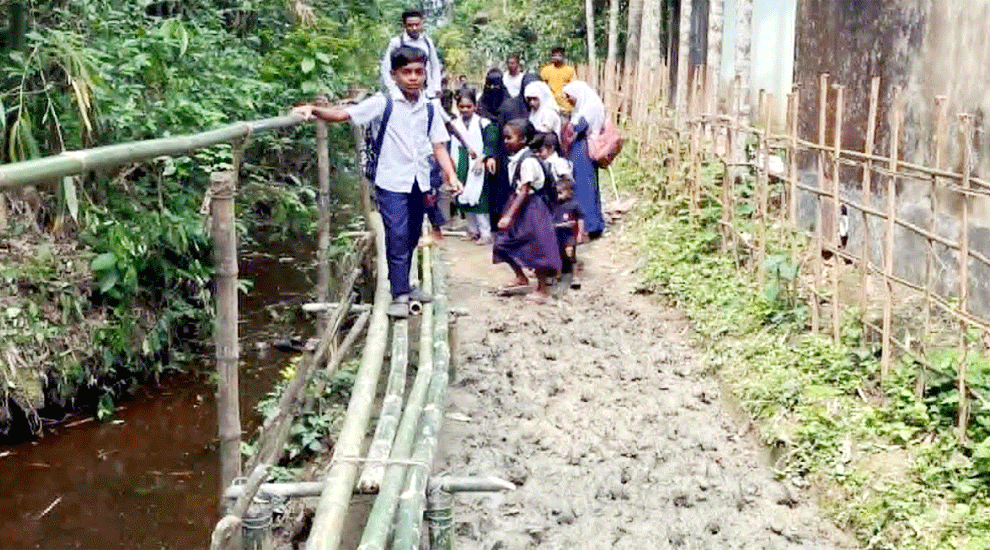 বিশ্বনাথ পৌরসভায় ‘অভিশপ্ত’ জীবন: সড়কের ওপর বাঁশের সাঁকোই ৪শ মানুষের ভরসা