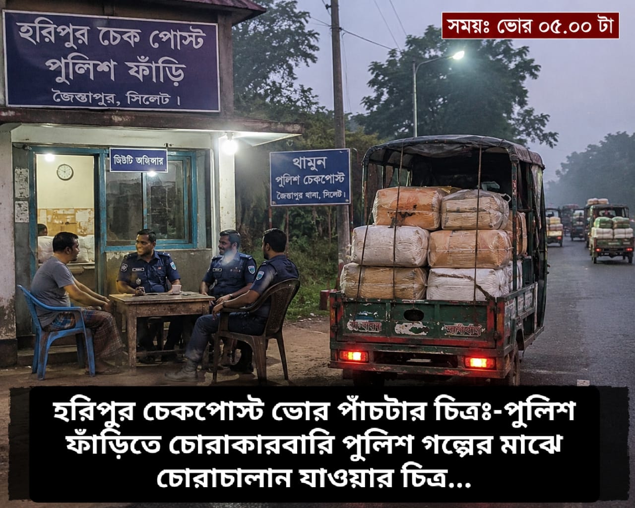ভোরের আঁধারে হরিপুর চেকপোস্টে ‘গল্পের’ আড়ালে চলছে চোরাচালান?