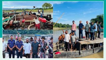গোয়াইনঘাটে অবৈধভাবে বালু উত্তোলনের বিরুদ্ধে সাড়াশি অভিযান