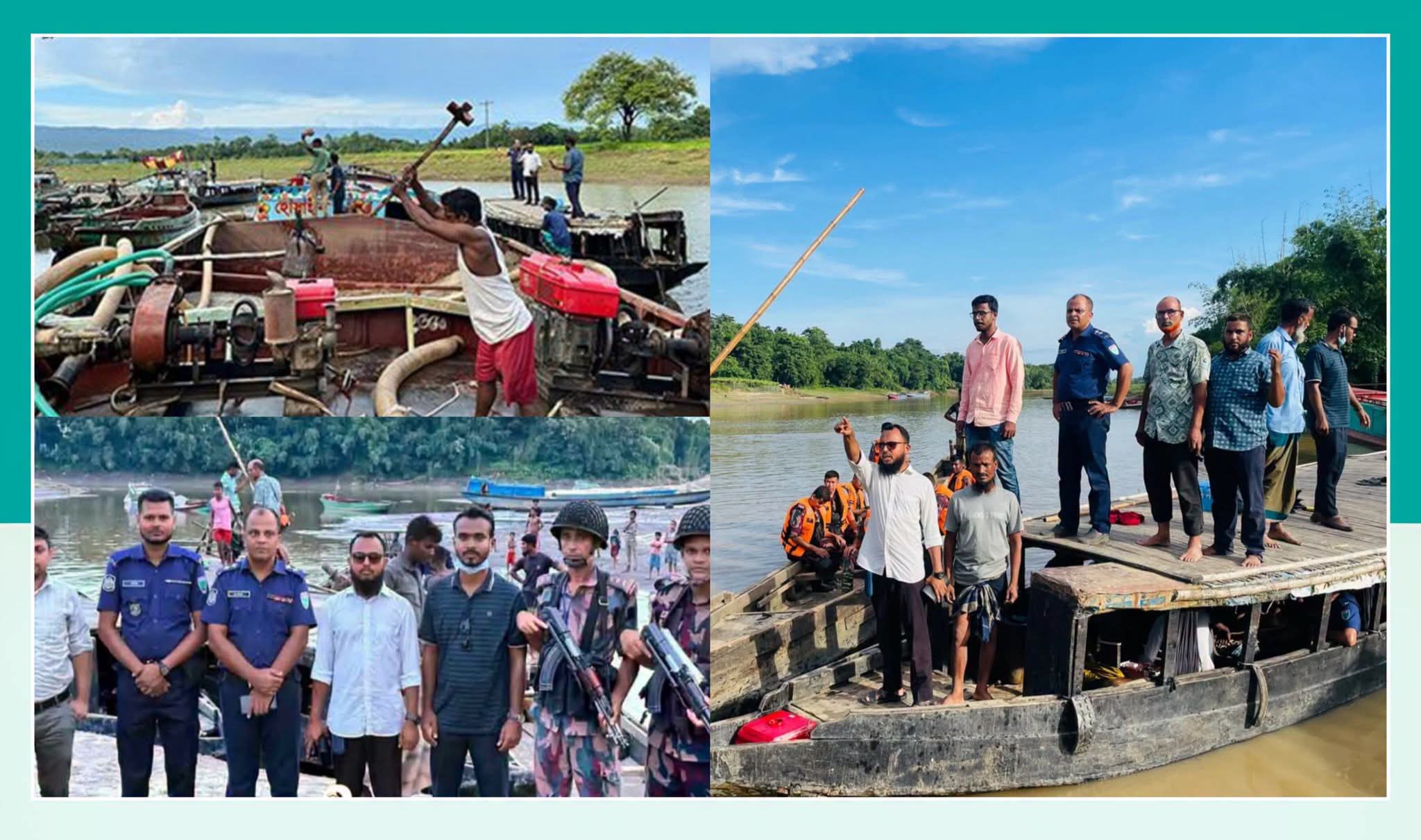 গোয়াইনঘাটে অবৈধভাবে বালু উত্তোলনের বিরুদ্ধে সাড়াশি অভিযান